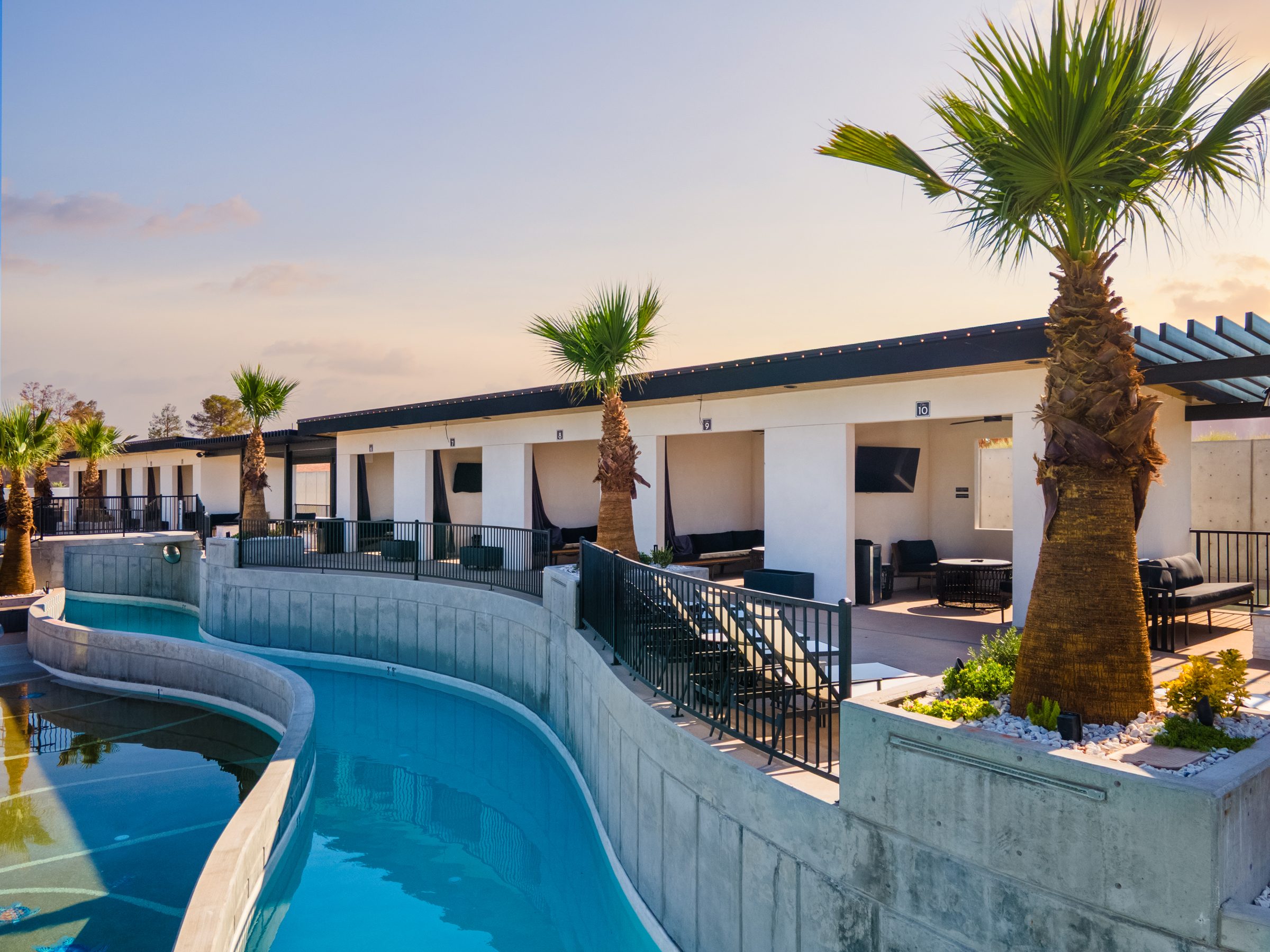 Resort pool beside the lazy river at Pecan Valley